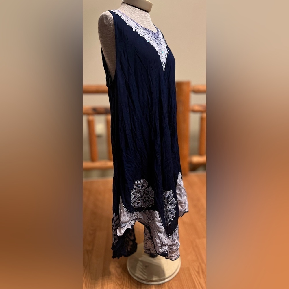 🌊 Riviera Sun Navy Embroidered Handkerchief Hem Dress — Free Plus - Picture 3 of 9